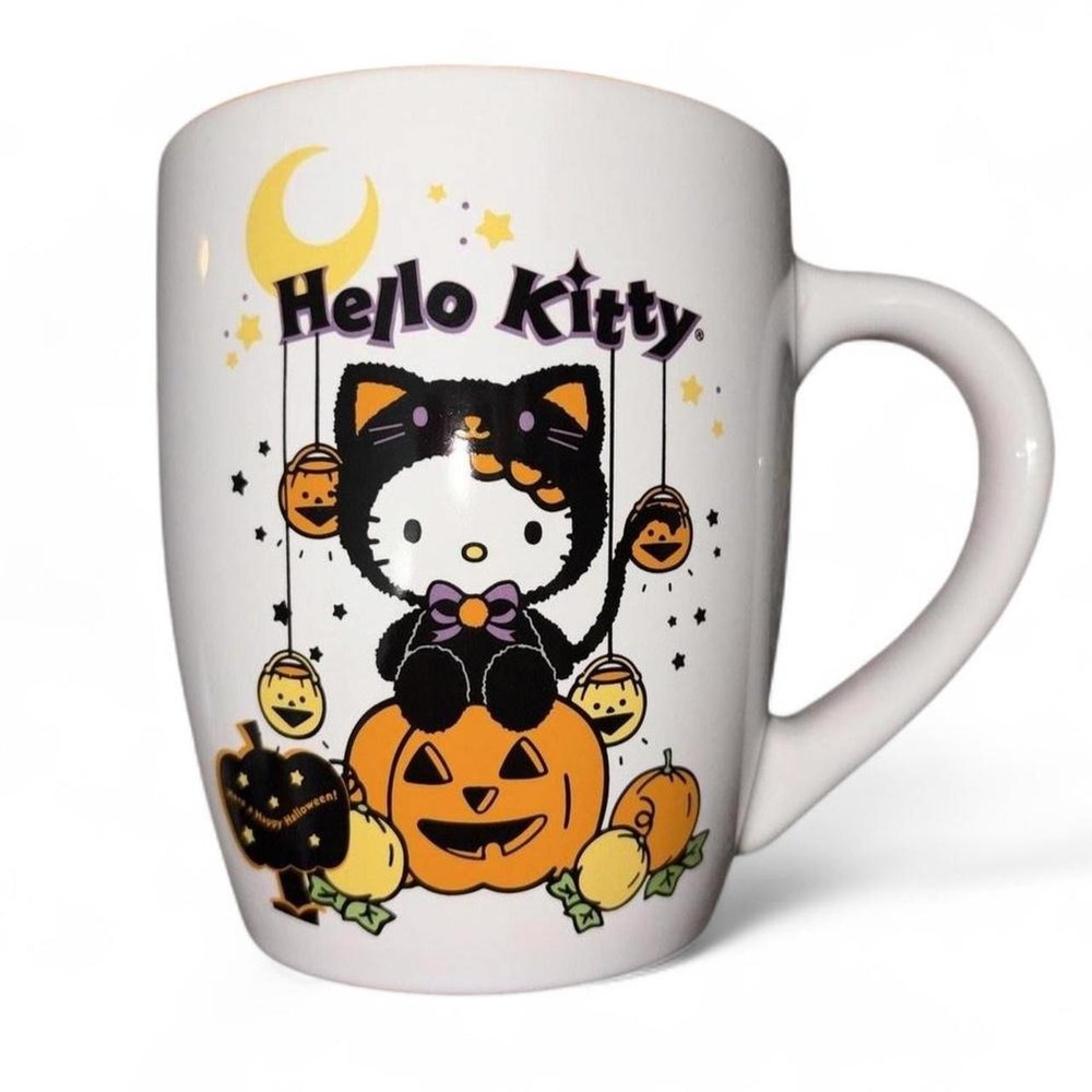 Sanrio Hello Kitty Halloween Cat Costume Coffee Mug 14 Oz White Orange Interior